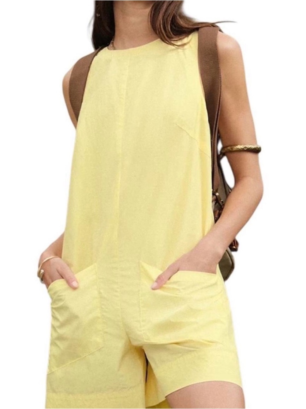 Cupshe NWT size small Pale Yellow Sleeveless Romper with Front Pockets